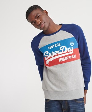 Superdry Vintage Logo Colourblock Férfi Pulóver Szürke | RJGQI5926